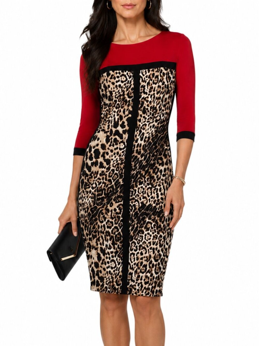 Joseph Ribkoff Leopard Colorblock Dress 2 - Picture 2 of 10